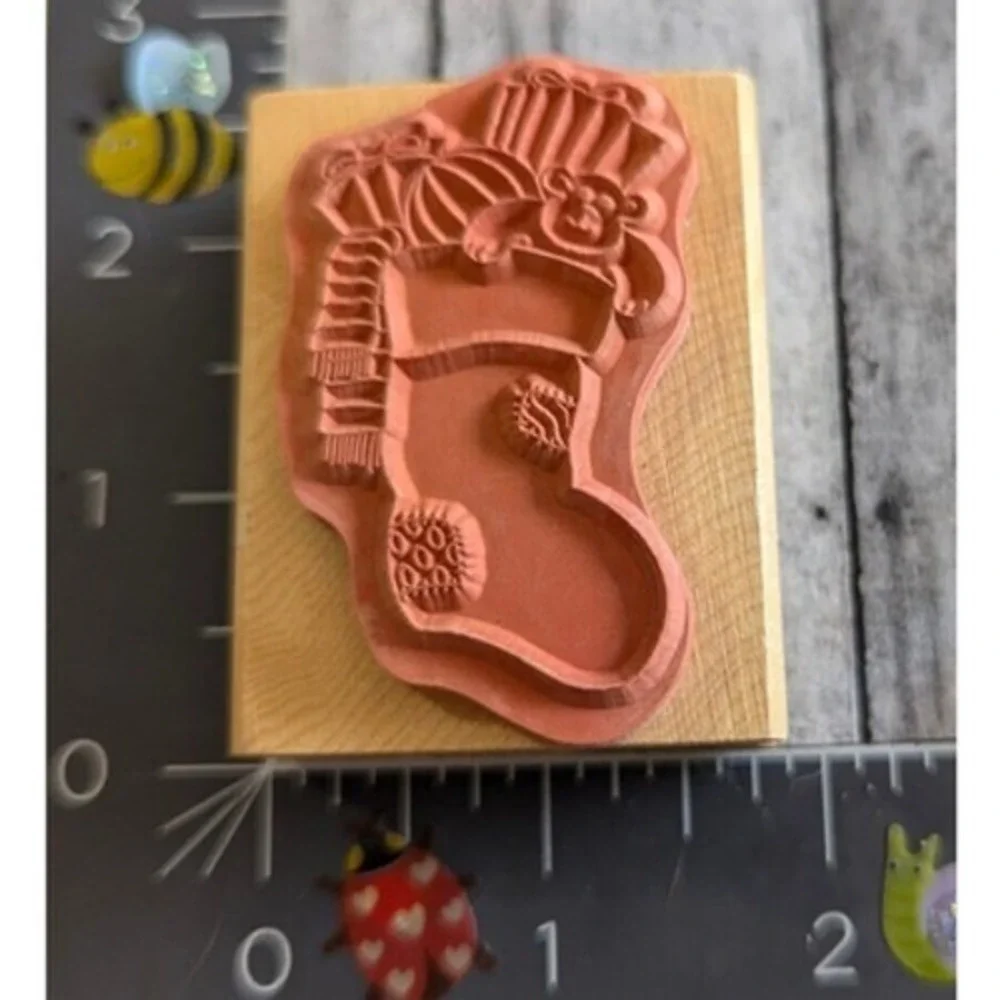Canadian Maple Christmas Stocking Toys Holiday Rubber Stamp Wood #E103